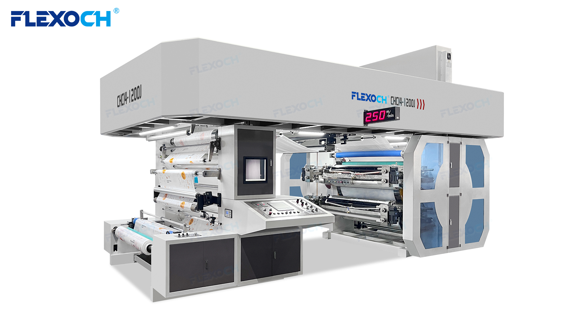 Machine d'impression flexographique à tambour central 4 couleurs